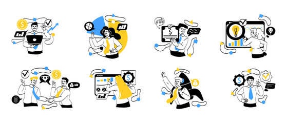 Fototapeta premium Set of business activity scenes
