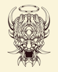 premium vector | Japnese oni mask devil hand drawn illustration