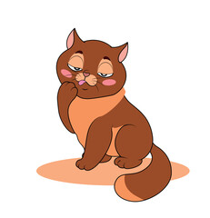 Cute cat washes. Hygiene and beauty, aesthetics and elegance. Graphic element for printing on fabric. Pet licks paw and adorable animal. Feelings and emotions. Cartoon flat vector illustration