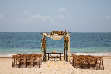 Wedding gazebo at the beach. Gazebo near the ocean. Wedding in Caribbean.