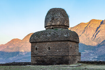 The second-century double-dome vihara, a Buddhist monastery, at Balokaley in Kandak valley, Barikot, Swat, Pakistan