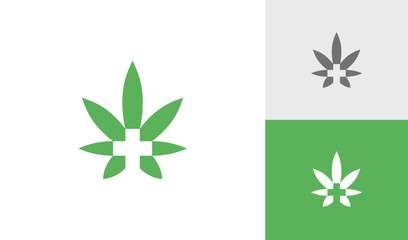 Cannabis leaf logo with medical symbol