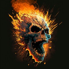 The flaming skull screams epic - obrazy, fototapety, plakaty