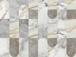 Creative patchwork pattern stone ceramic wallpaper design. White marble