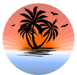 The illustrations and clipart, palm trees on the beach with some bats.
