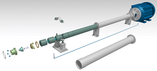Multi stage high pressure pump 3D illustration