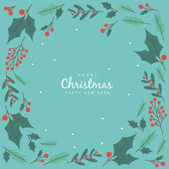 merry christmas simple christmas floral social media decoration vector frame background