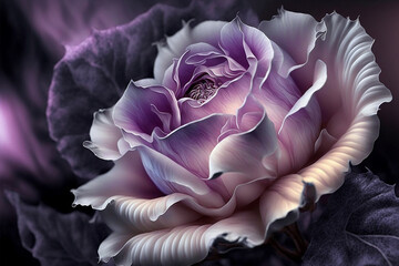 Obraz na płótnie Canvas Beautiful purple and white rose in realistic painting art style, close up view 