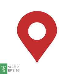 Location pin icon. Simple flat style. Red map point, place marker, position mark, tag, pointer, navigation concept. Vector illustration isolated on white background. EPS 10.
