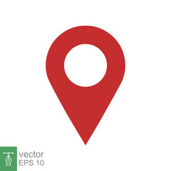 Location pin icon. Simple flat style. Red map point, place marker, position mark, tag, pointer, navigation concept. Vector illustration isolated on white background. EPS 10.