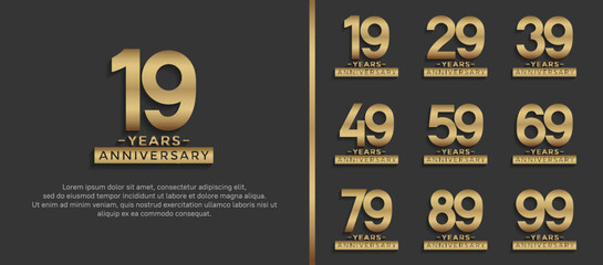 set of anniversary logo style golden color on black background for celebration