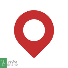 Location pin icon. Simple flat style. Red map point, place marker, position mark, tag, pointer, navigation concept. Vector illustration isolated on white background. EPS 10.