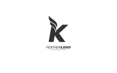 K logo wing for identity. feather template vector illustration for your brand.