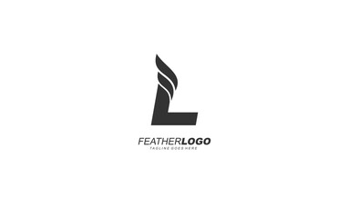 L logo wing for identity. feather template vector illustration for your brand.