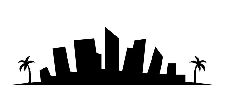 Icono de silueta de ciudad. Arquitectura panor&aacute;mica. Silueta de edificios de ciudad. Ilustraci&oacute;n vectorial