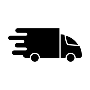 Icono de camión de entregas. Vehículo de transporte pesado. Concepto de servicio de entregas a domicilio. Velocidad. Ilustración vectorial