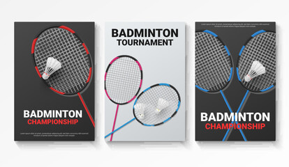Badminton championship promo poster set realistic vector illustration. Sport game tournament © Vikivector