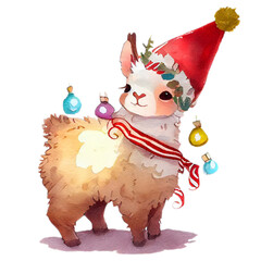 Cute Llama In Santa Hat