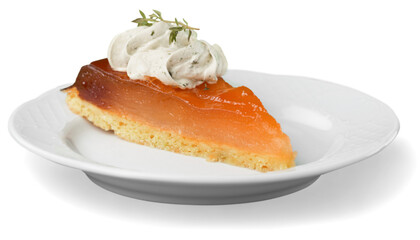 A slice of Pumpkin Cheesecake Pie with whipped cream,