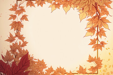 Frame of leaves in the autumn Fall flower backdrop Concept of autumn, fall, and Thanksgiving Simple hand drawn internet frames in an anime style setting. Generative AI