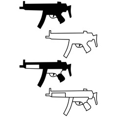 black and white submachine gun collection vector illustration