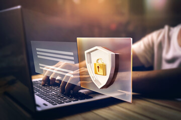 firewall and internet security concept, secured access to user personal data information,...