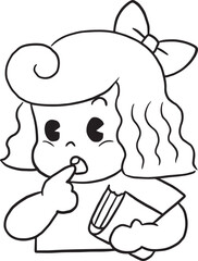 Obraz premium cartoon girl book doodle kawaii anime coloring page cute illustration drawing clipart character chibi manga comics