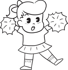 Obraz premium cartoon cheering girl doodle kawaii anime coloring page cute illustration drawing clipart character chibi manga comics