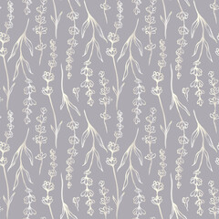 Hand drawn lavender flowers  seamless pattern on grey background © Anastasiia