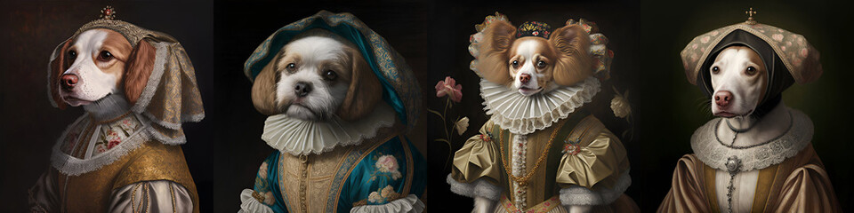 Renaissance Dogs. [Digital Art Painting, Sci-Fi Fantasy Horror Background, Graphic Novel, Postcard, or Product Image] - obrazy, fototapety, plakaty