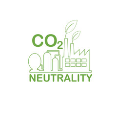 CO2 neutral. Green badge with factory silhouette, net zero carbon footprint - carbon emissions free no air atmosphere pollution industrial production eco-friendly isolated sign in creative decoration