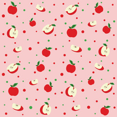Apple and circle pattern seamless vector on red background , fruit pattern seamless