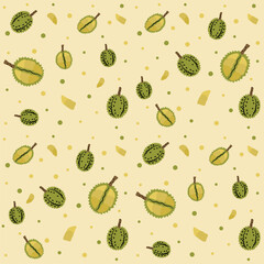 Durian and circle pattern seamless vector on cream color background , fruit pattern seamless