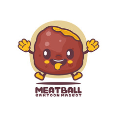 meatball cartoon mascot. food vector illustration