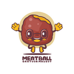 meatball cartoon mascot. food vector illustration