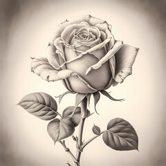 Pencil Drawing of a Beautiful Rose Isolated on a White Background
