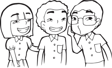 Fototapeta premium friends students talking cartoon doodle kawaii anime coloring page cute illustration drawing clipart character chibi manga comics
