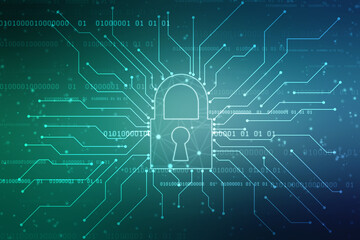 Digital Padlock on abstract technology background, Technology security concept. Modern safety digital background. Protection system, Cyber Security and safety information, personal data concept