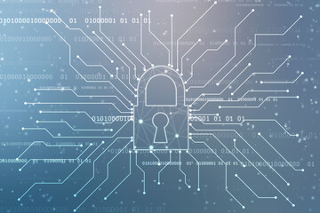 Digital Padlock on abstract technology background, Technology security concept. Modern safety digital background. Protection system, Cyber Security and safety information, personal data concept