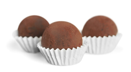 Sweet tasty chocolate truffles candies collection.