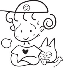 girl cat cartoon doodle kawaii anime coloring page cute illustration clipart character chibi manga comic drawing line art free download png image