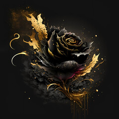 Beautiful fancy gold-plated black rose on a solid background, digital illustration (AI)