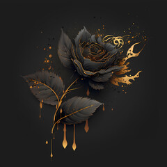 Beautiful fancy gold-plated black rose on a solid background, digital illustration (AI)