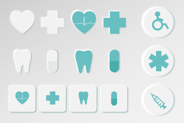 Set of Medical Neumorphic Icon Vectors