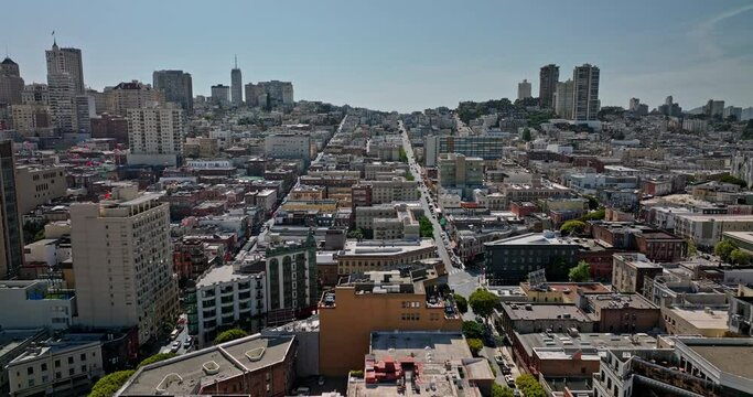 San Francisco California Aerial v112 low level flyover chinatown along jackson street and pacific avenue towards nob hill residential neighborhood at daytime - Shot with Mavic 3 Cine - May 2022