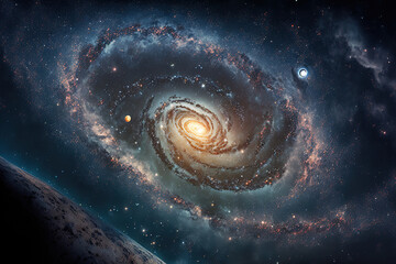 view of the Milky Way galaxy in the universe with stars and space junk. Generative AI