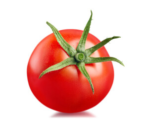 Single Ripe red tomato isolated on white background