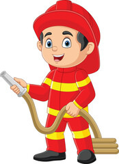 Cartoon firefighter holding a fire hose