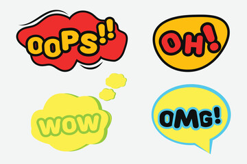 Comic speech bubbles vector art OOPS, OH, WOW, OMG 