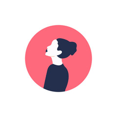 Round profile image of female avatar for social networks with half circle. Fashion and beauty. Bright vector illustration in trendy style.